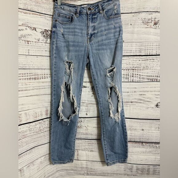 Oasis by eunina jeans Womens size 3 ripped denim Distressed Blue Casual Boho - Picture 1 of 12